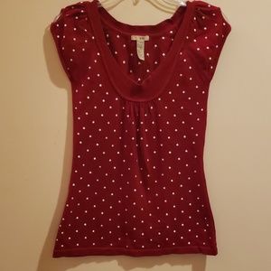 XXI 21 ❤️ Red with White Polka Dots 100% Cotton Knit Top Size Small